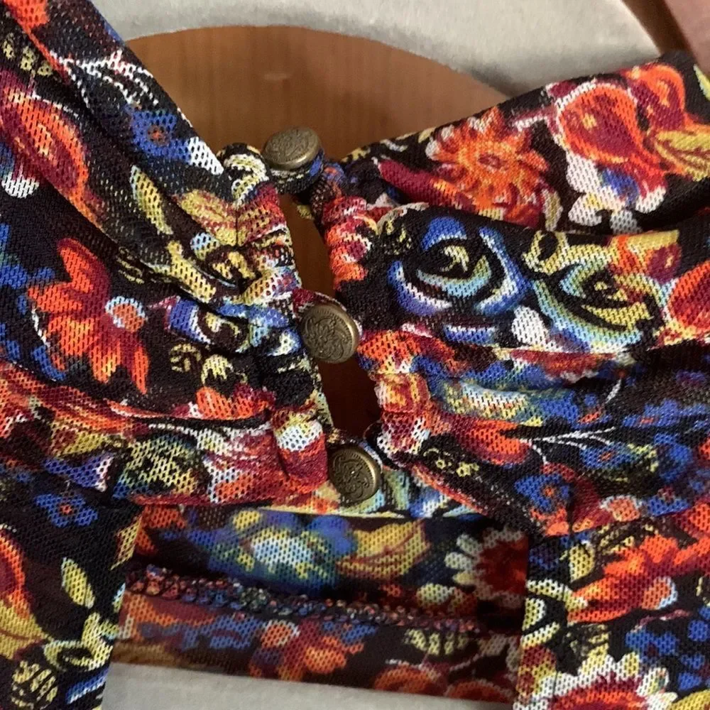 Free People All Doled Up floral long sleeve mesh turtleneck crop top
